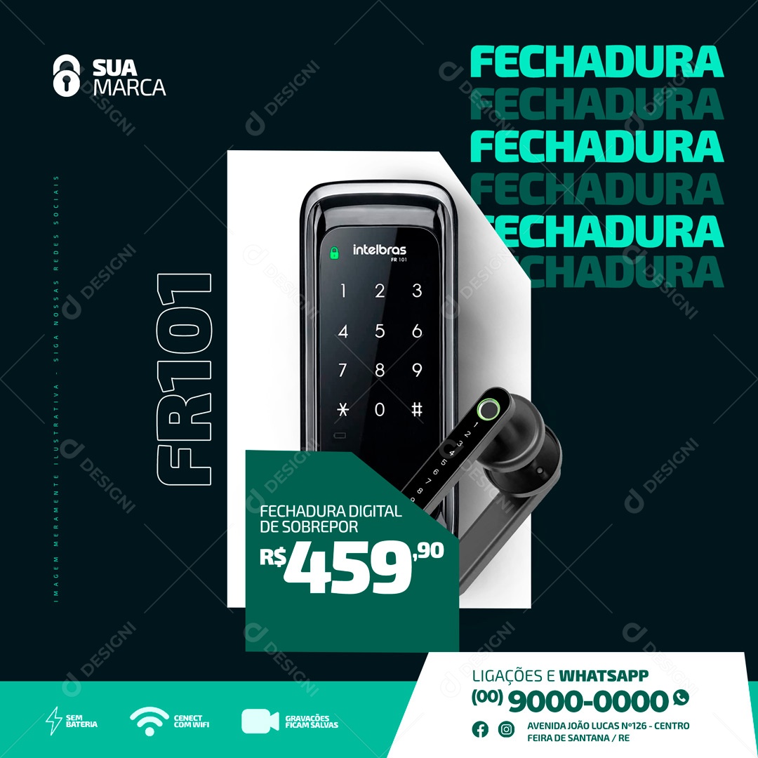 Fechadura Digital de Sobrepor Segurança Eletrônica Social Media PSD Editável