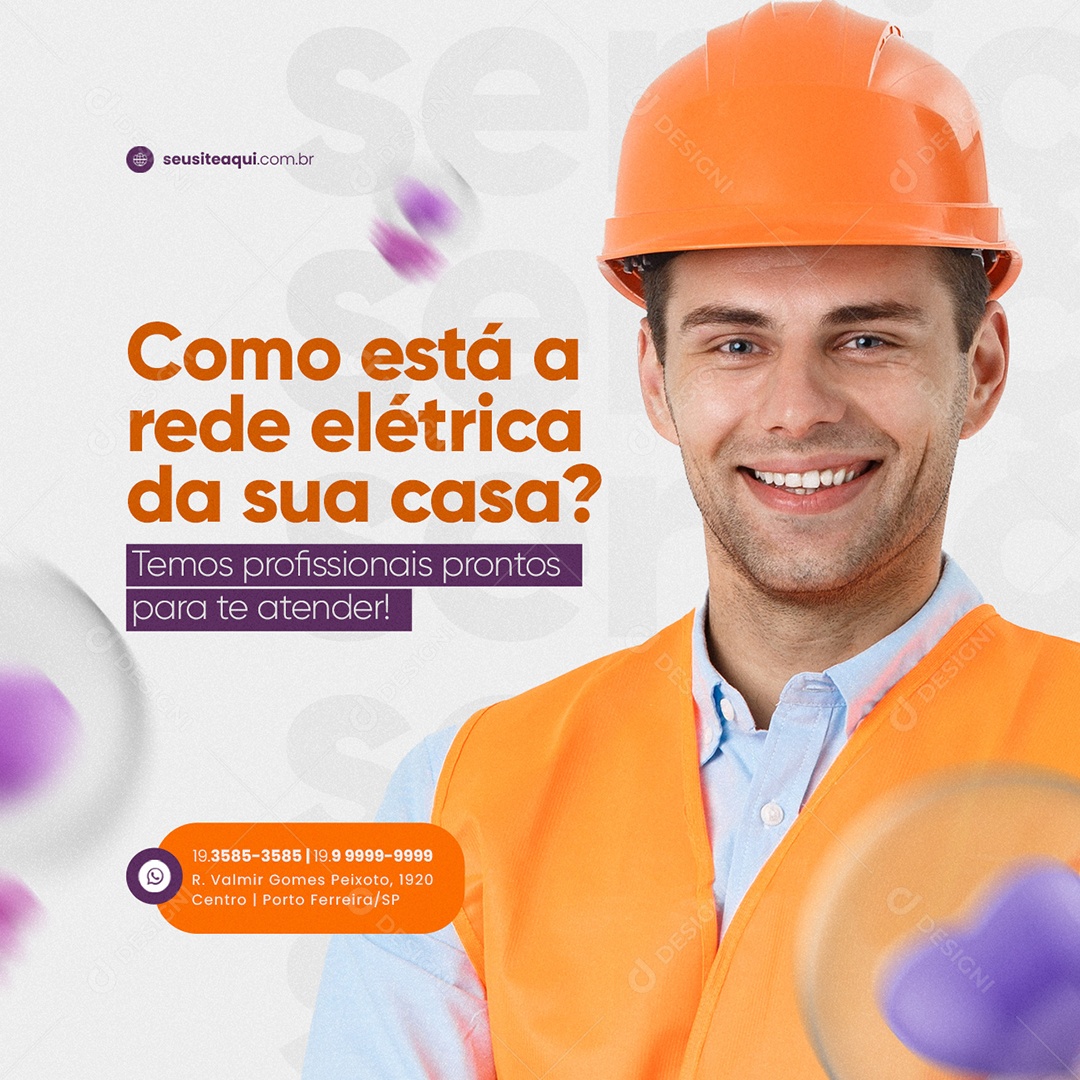 Como Está a Rede Elétrica da Sua Casa Serviços Gerais Social Media PSD Editável