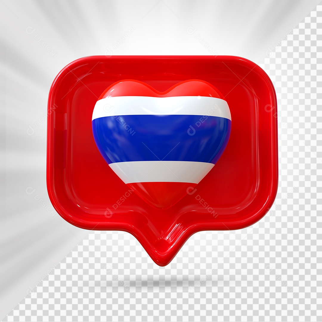 Ícone de Coração da Tailândia Elemento 3D Vermelho para Composição PSD