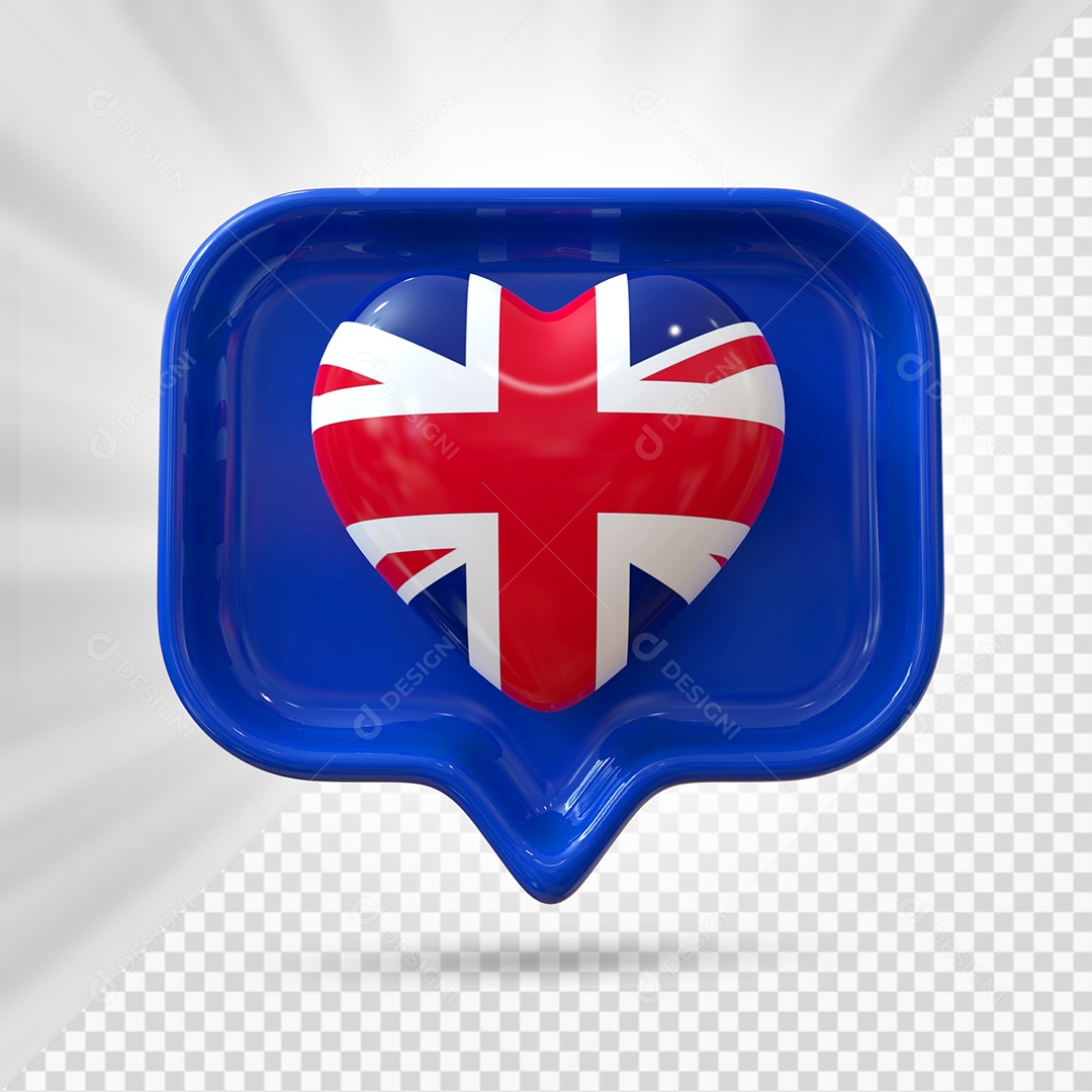 Ícone de Coração do Reino Unido Elemento 3D Azul para Composição PSD