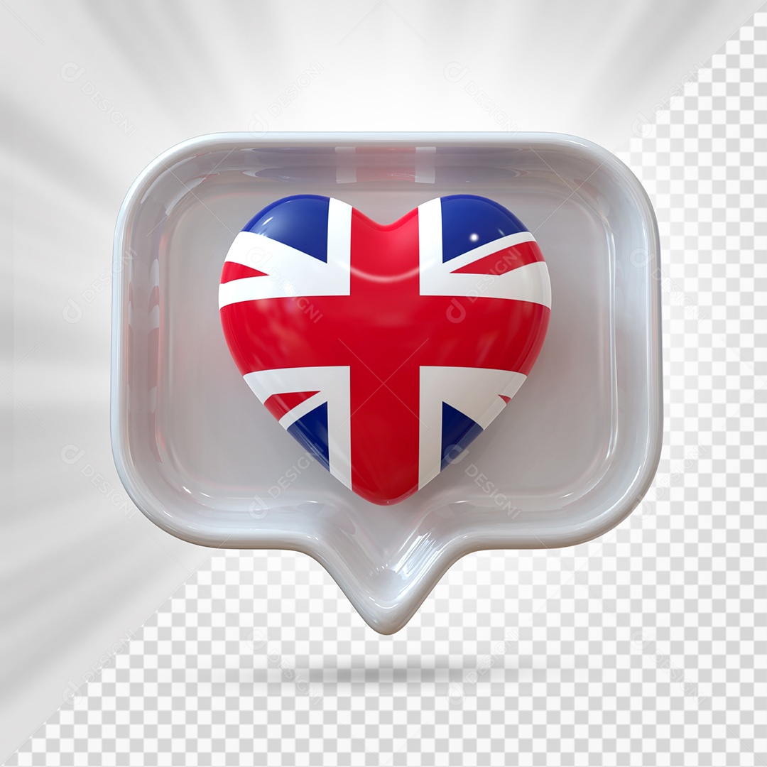 Ícone de Coração do Reino Unido Elemento 3D Cinza para Composição PSD
