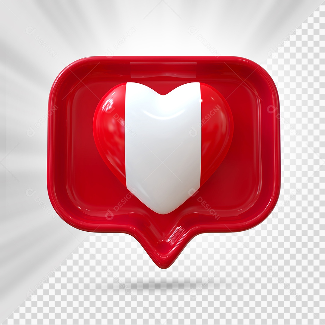 Ícone de Coração do Peru Elemento 3D Vermelho para Composição PSD