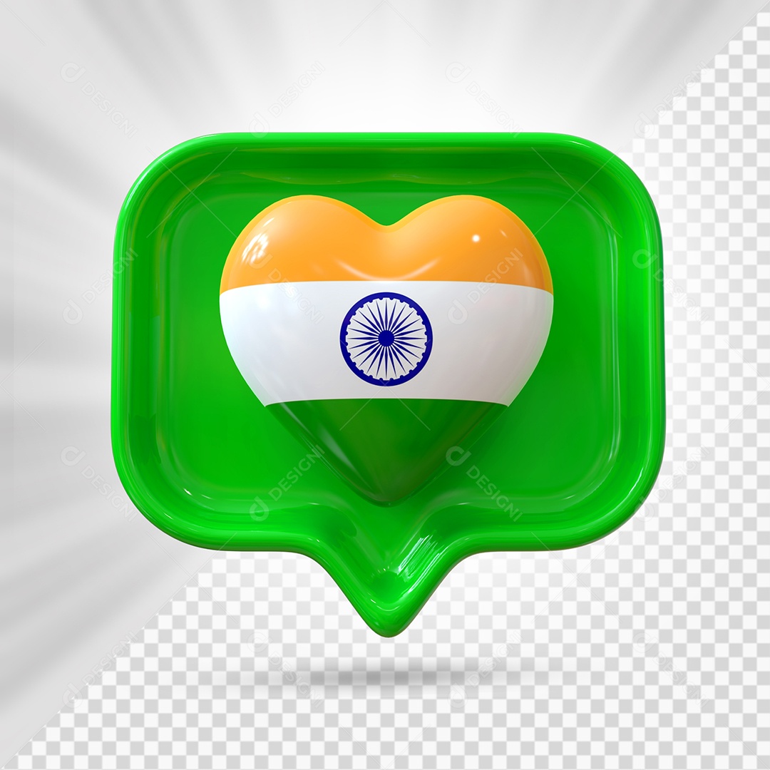 Ícone de Coração da Índia Elemento 3D Verde para Composição PSD