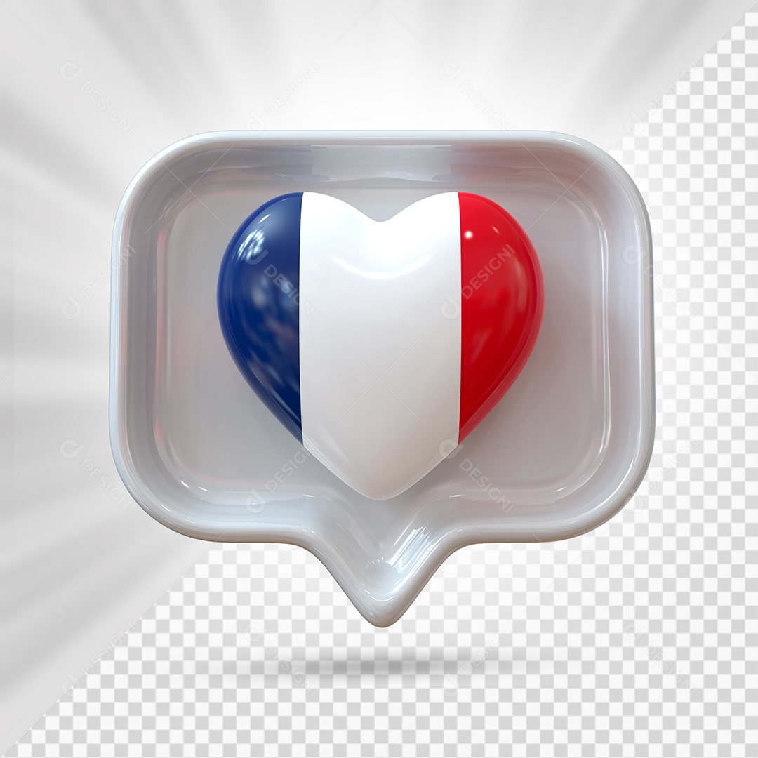Heart of France Icon Gray 3D Element for Compositing PSD