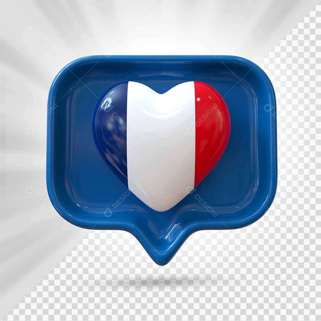 Ícone de Coração da França Elemento 3D Azul para Composição PSD