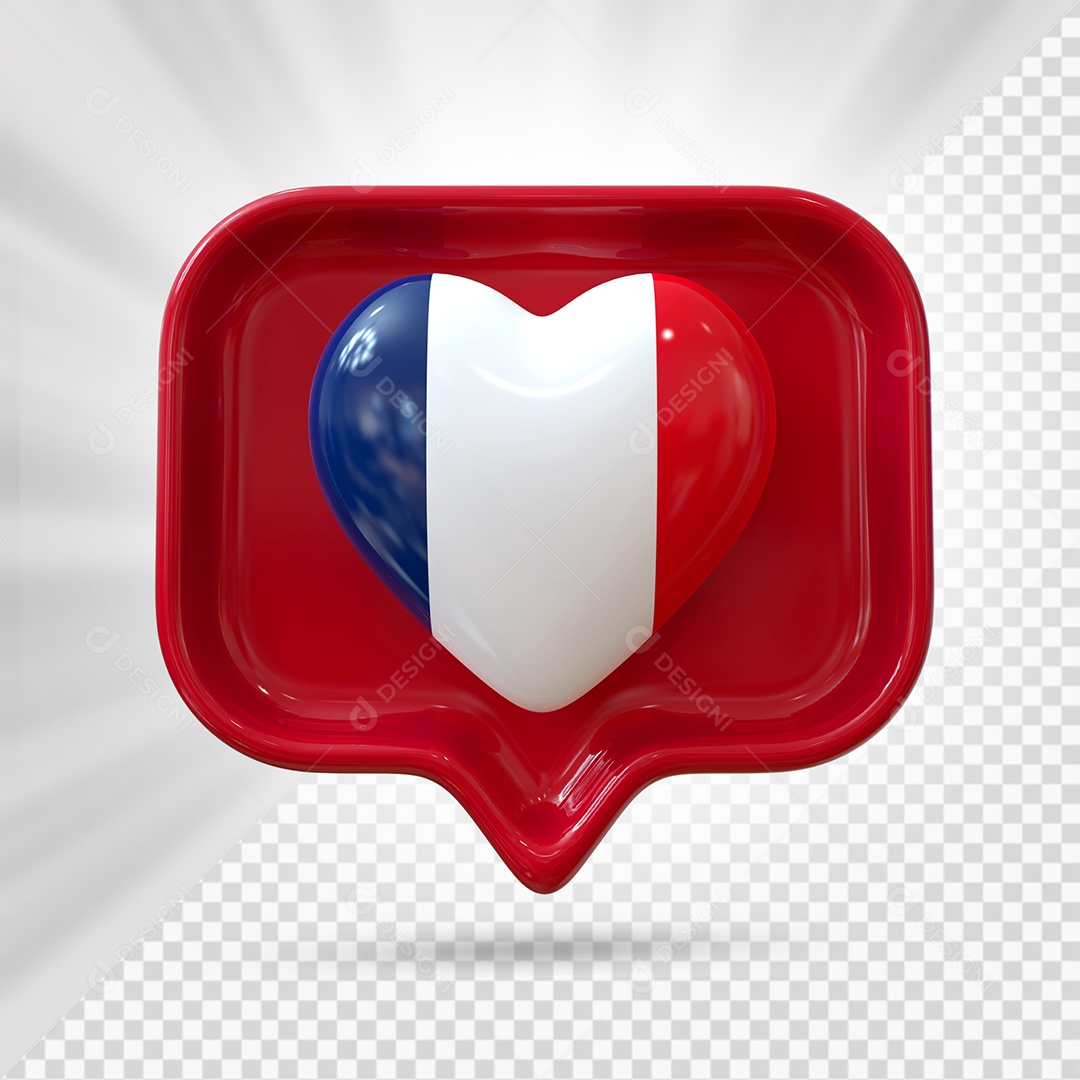 Ícone de Coração da França Elemento 3D Vermelho para Composição PSD