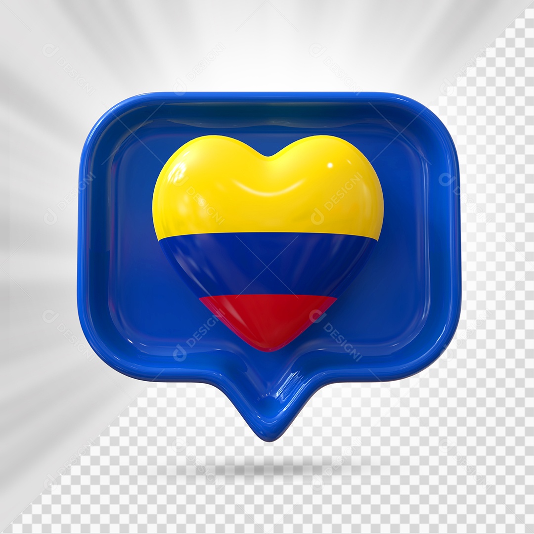 Ícone de Coração da Colômbia Elemento 3D Azul para Composição PSD