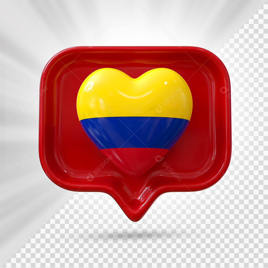 Ícone de Coração da Colômbia Elemento 3D Vermelho para Composição PSD