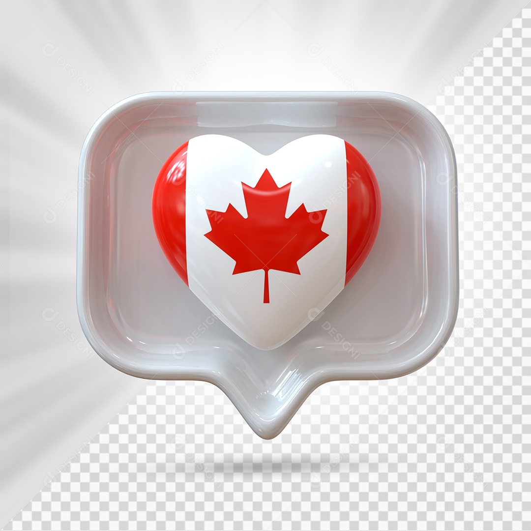 Ícone de Coração do Canadá Elemento 3D Cinza para Composição PSD