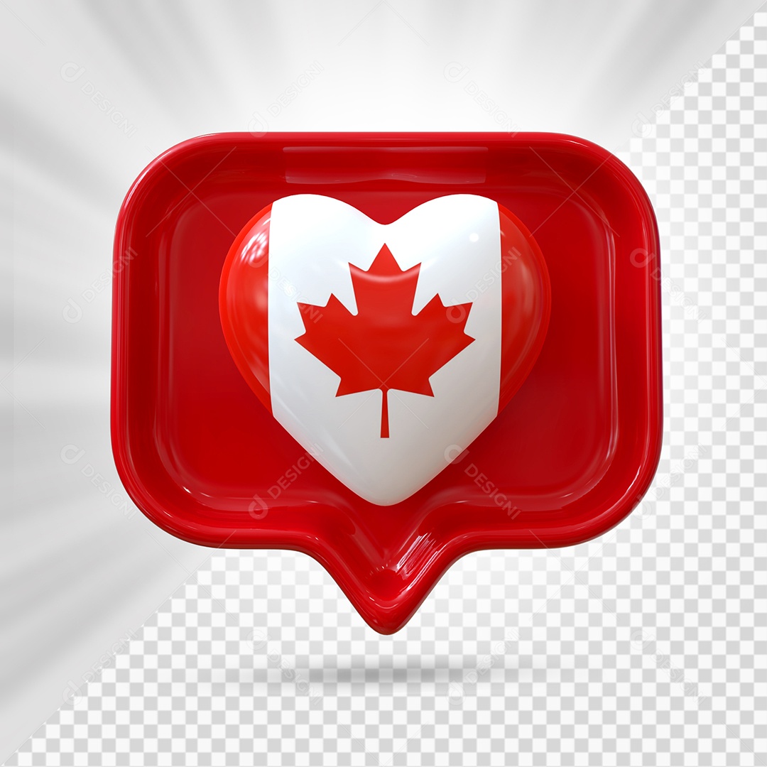 Ícone de Coração do Canadá Elemento 3D Vermelho para Composição PSD