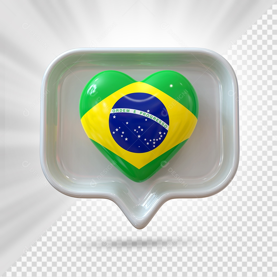 Ícone de Coração do Brasil Elemento 3D Cinza para Composição PSD