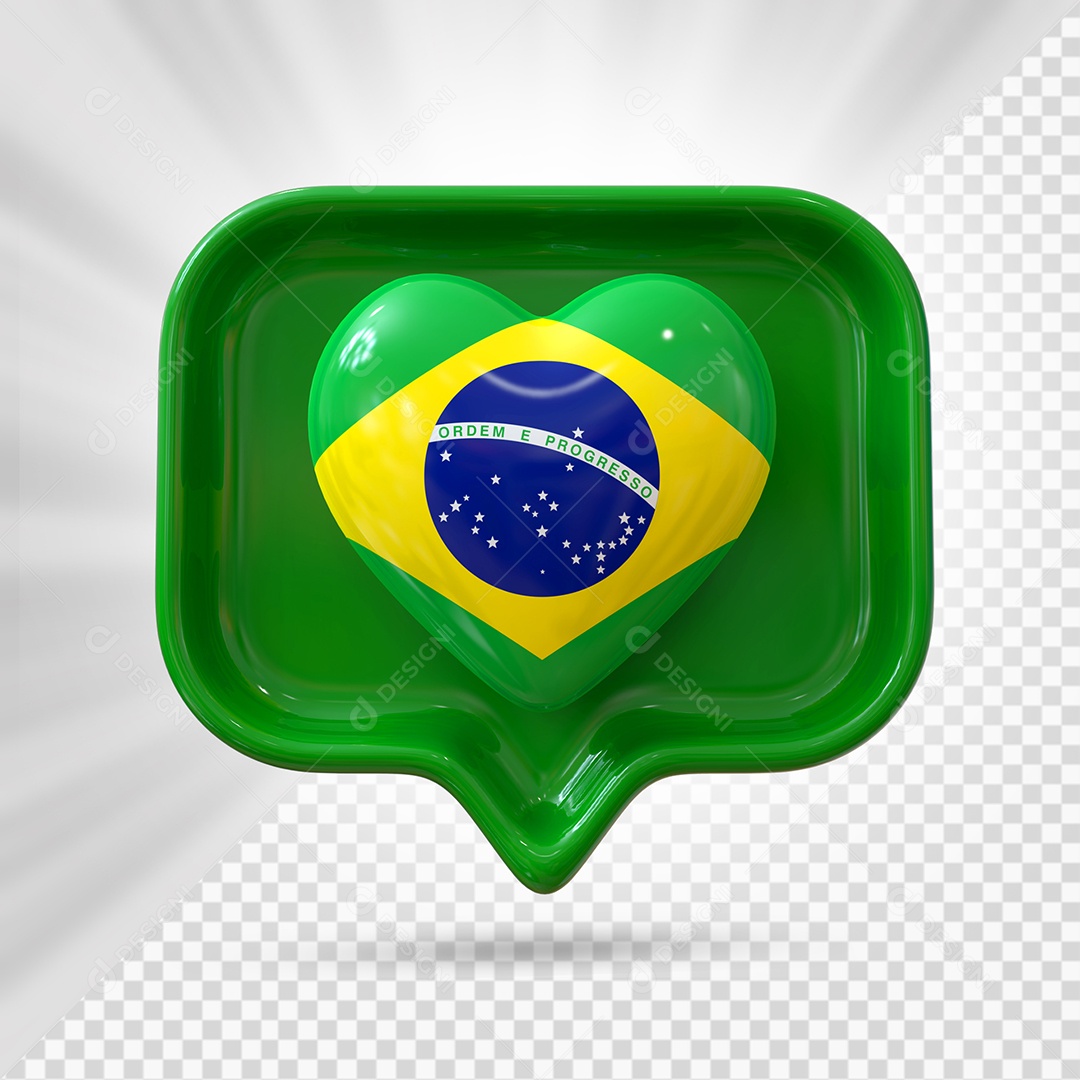 Ícone de Coração do Brasil Elemento 3D Verde para Composição PSD