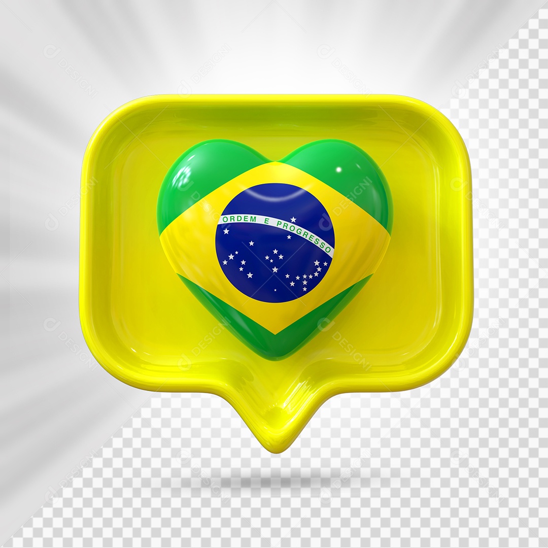 Ícone de Coração do Brasil Elemento 3D Amarelo para Composição PSD