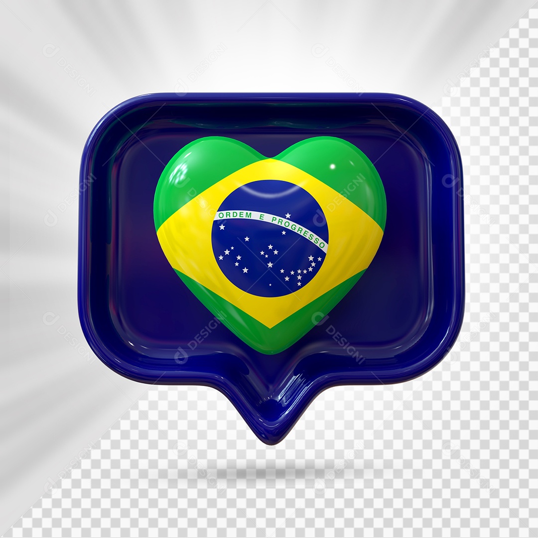 Ícone de Coração do Brasil Elemento 3D Azul para Composição PSD