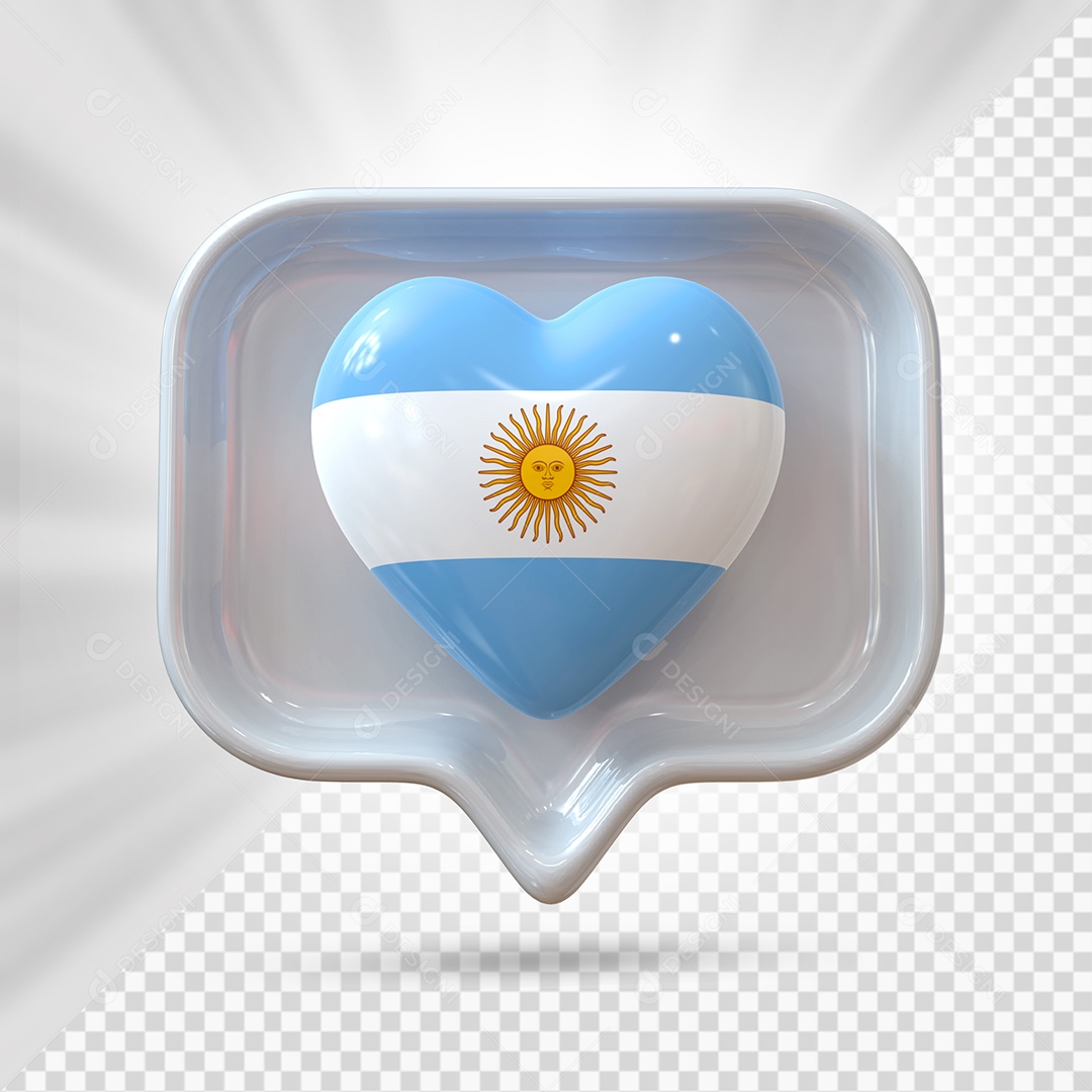 Ícone de Coração da Argentina Elemento 3D Cinza para Composição PSD