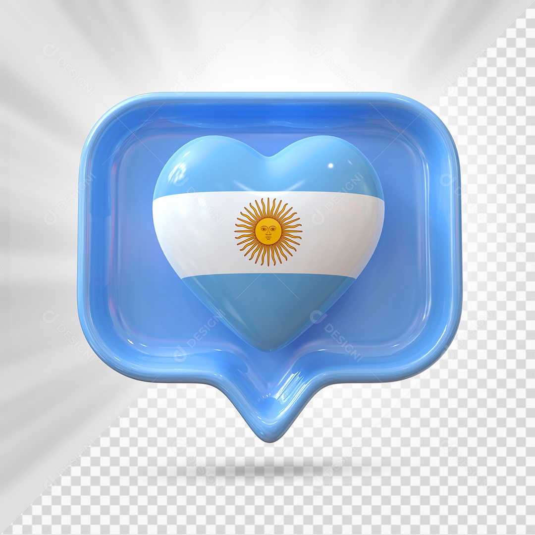 Ícone de Coração da Argentina Elemento 3D Azul para Composição PSD