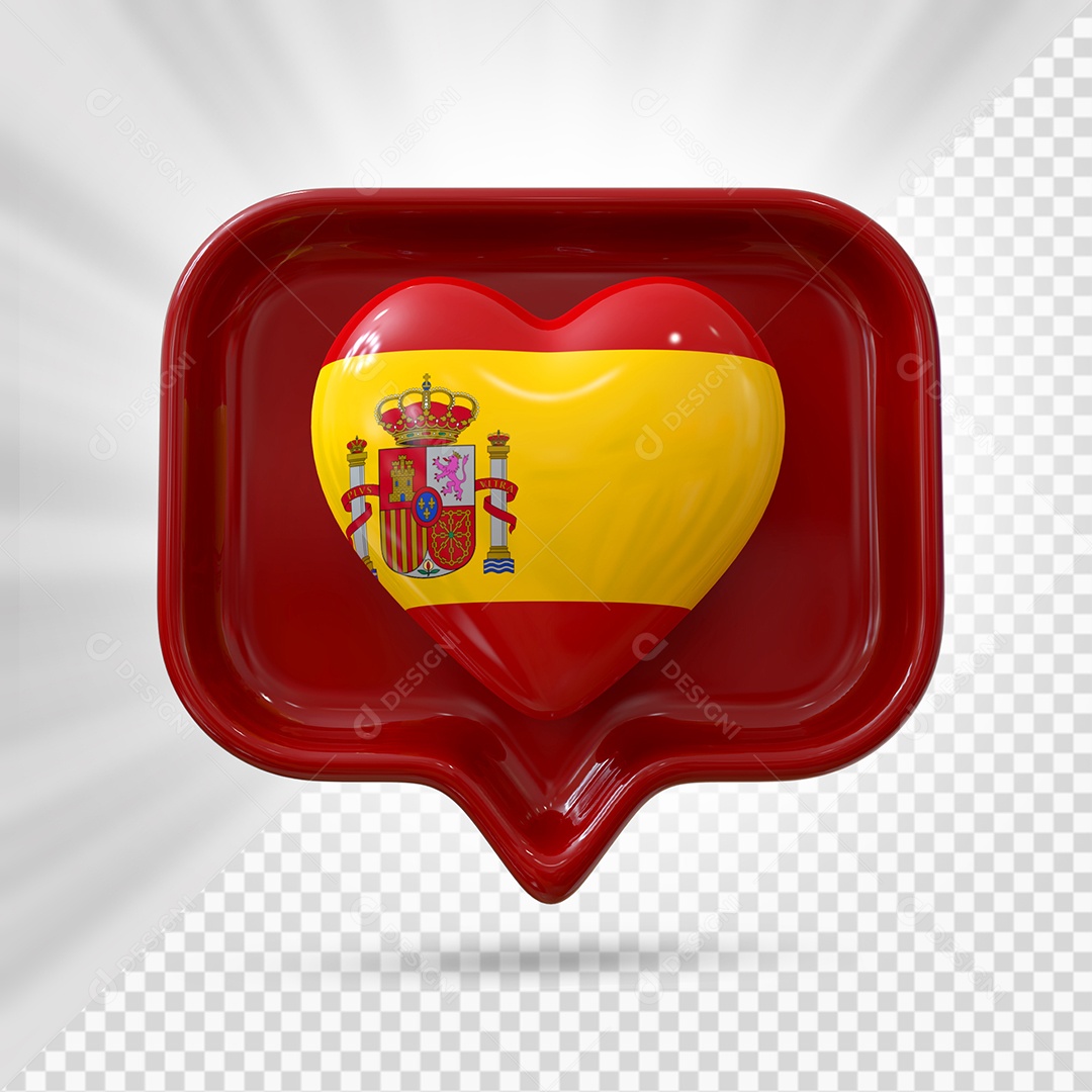 Ícone de Coração da Espanha Elemento 3D Vermelho para Composição PSD