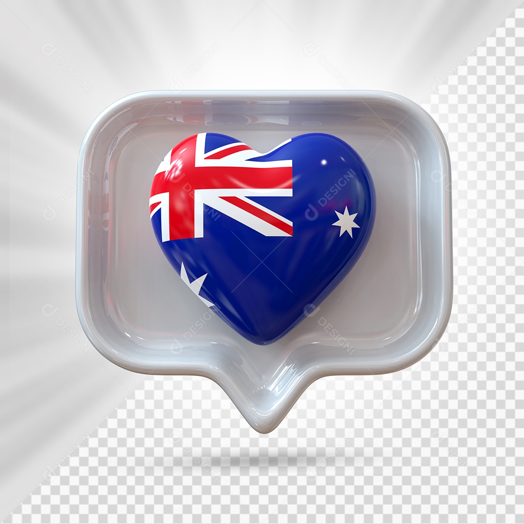 Ícone de Coração da Austrália Elemento 3D Cinza para Composição PSD