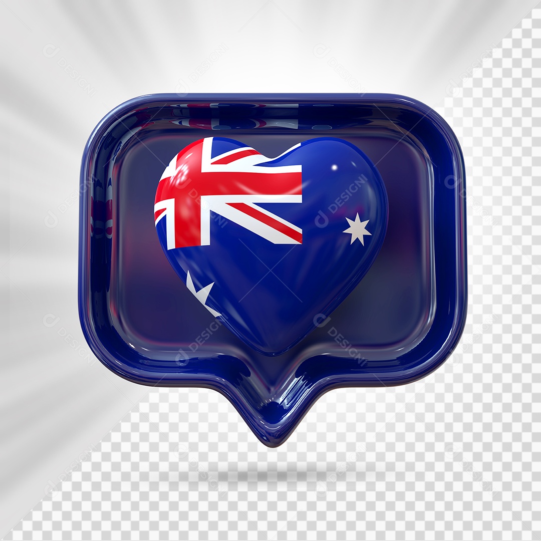 Ícone de Coração da Austrália Elemento 3D Azul para Composição PSD