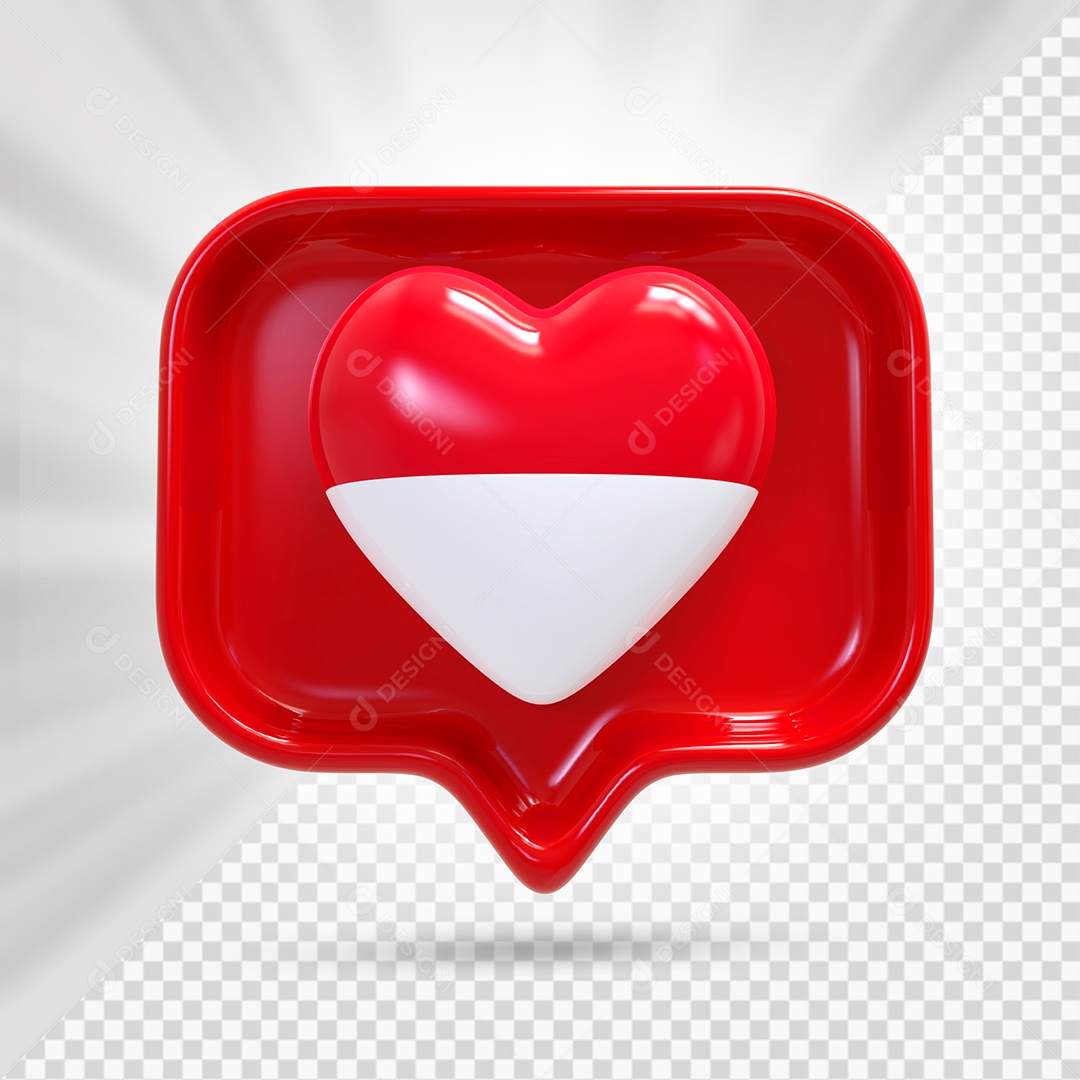 Ícone de Coração da Indonésia Elemento 3D Vermelho para Composição PSD