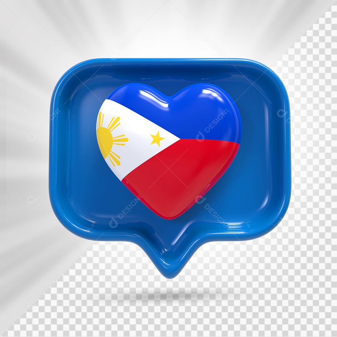 Ícone de Coração de Filipinas Elemento 3D Azul para Composição PSD