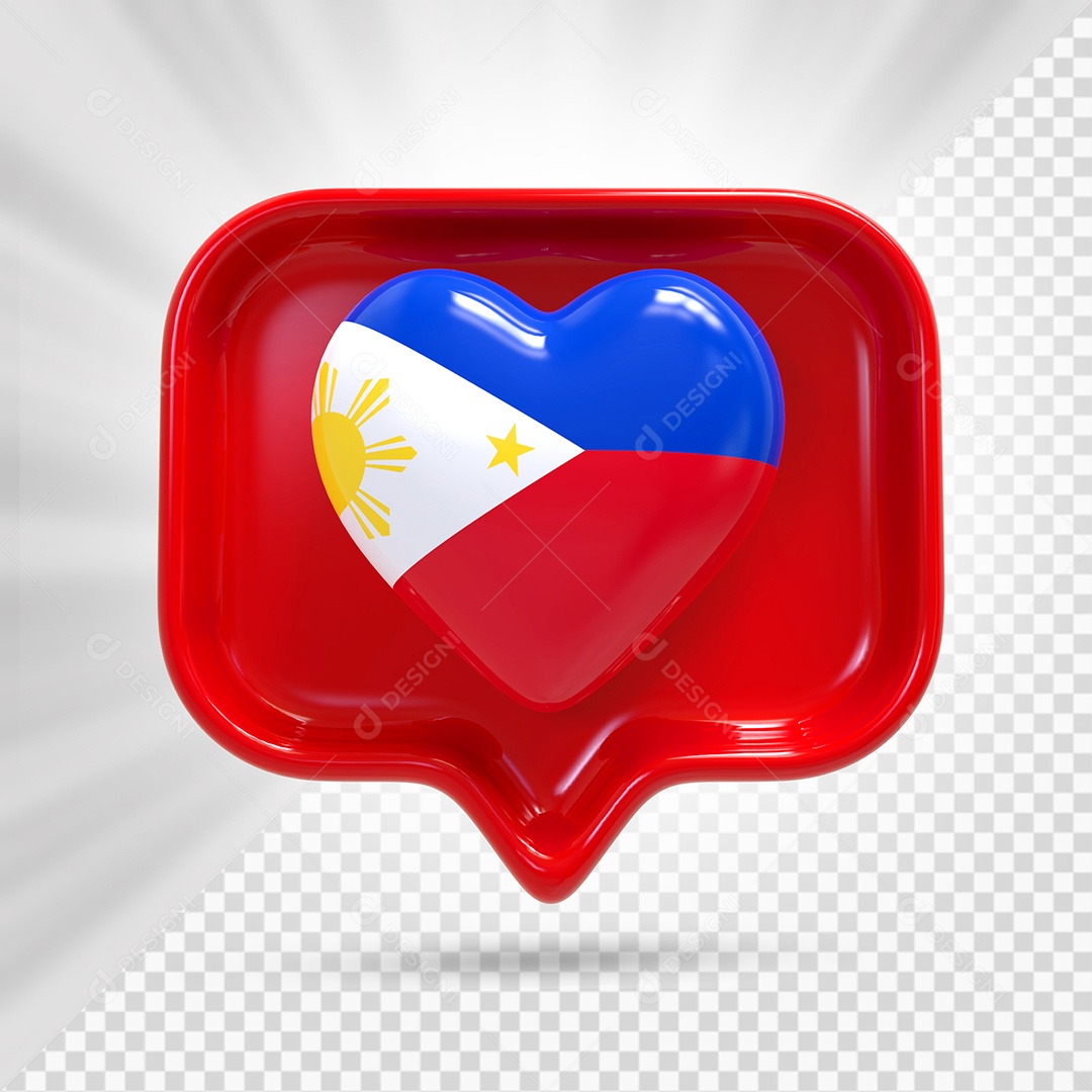 Ícone de Coração de Filipinas Elemento 3D Vermelho para Composição PSD