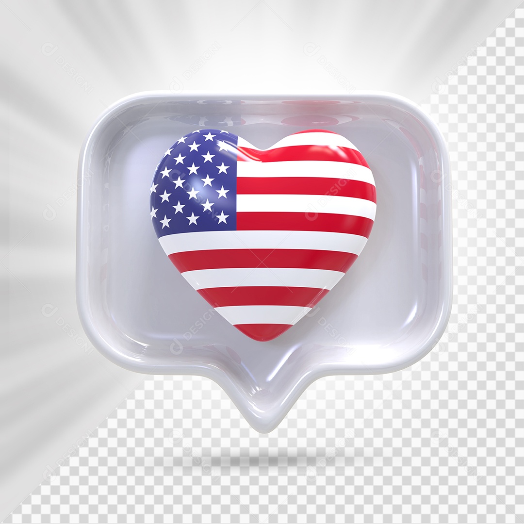 Ícone de Coração dos Estados Unidos Elemento 3D Cinza para Composição PSD