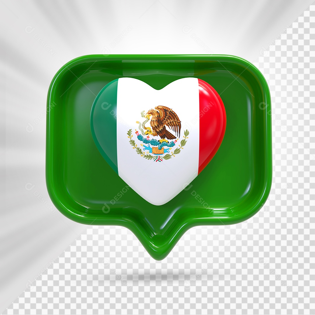 Ícone de Coração do México Elemento 3D Verde para Composição PSD