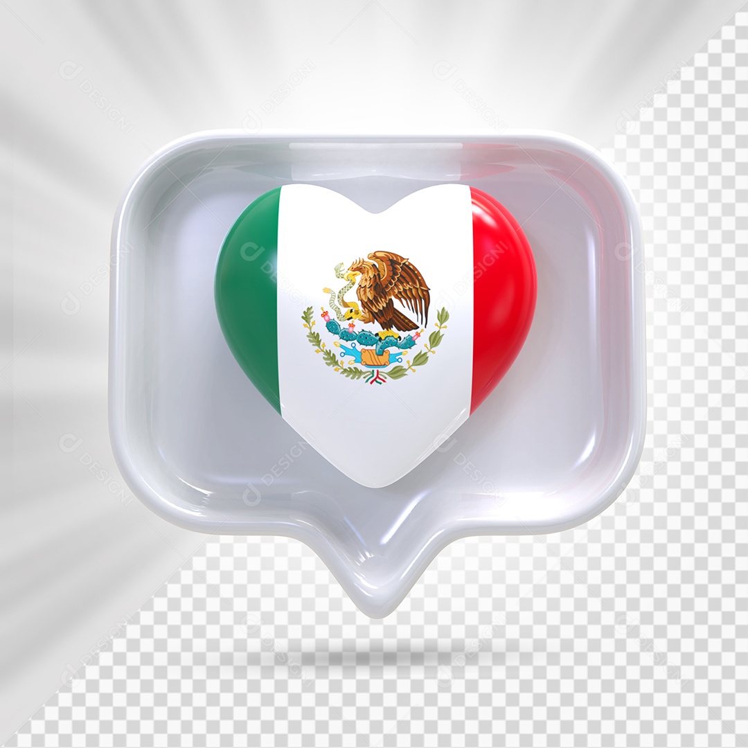 Ícone de Coração do México Elemento 3D Cinza para Composição PSD