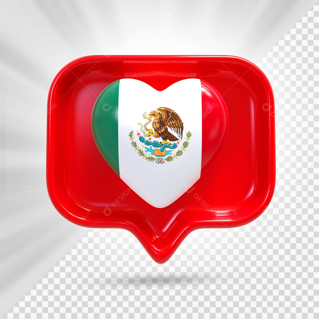 Ícone de Coração do México Elemento 3D Vermelho para Composição PSD