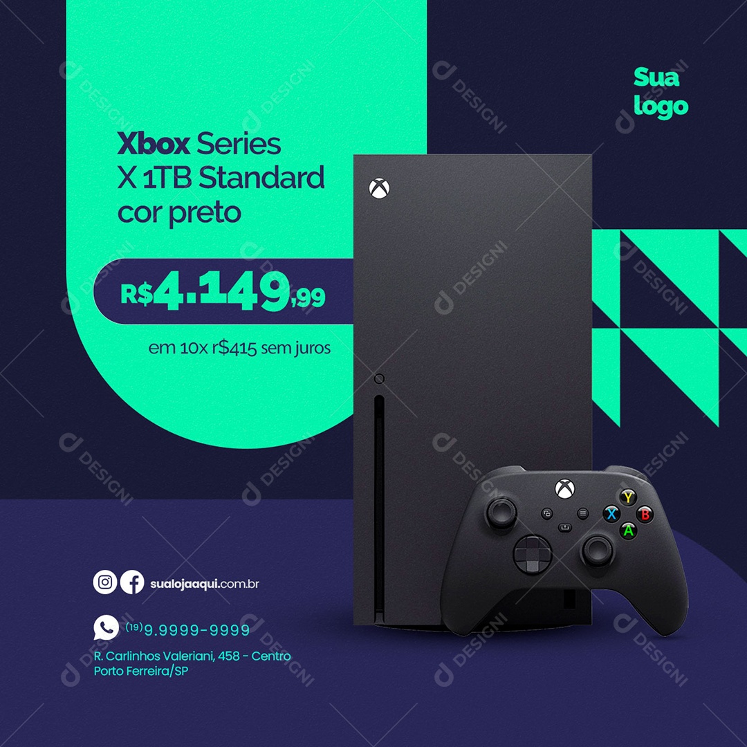 Loja de Eletrônicos Xbox Series X 1TB Standard Cor Preto 4,149 Social Media PSD Editável