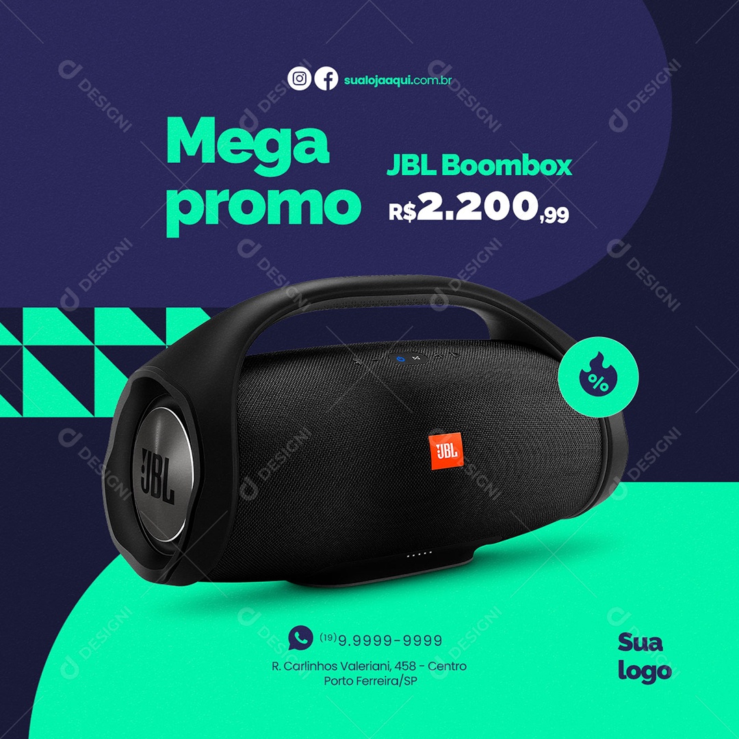 Mega Promo JBL Boombox 2,200 Loja de Eletrônicos Social Media PSD Editável