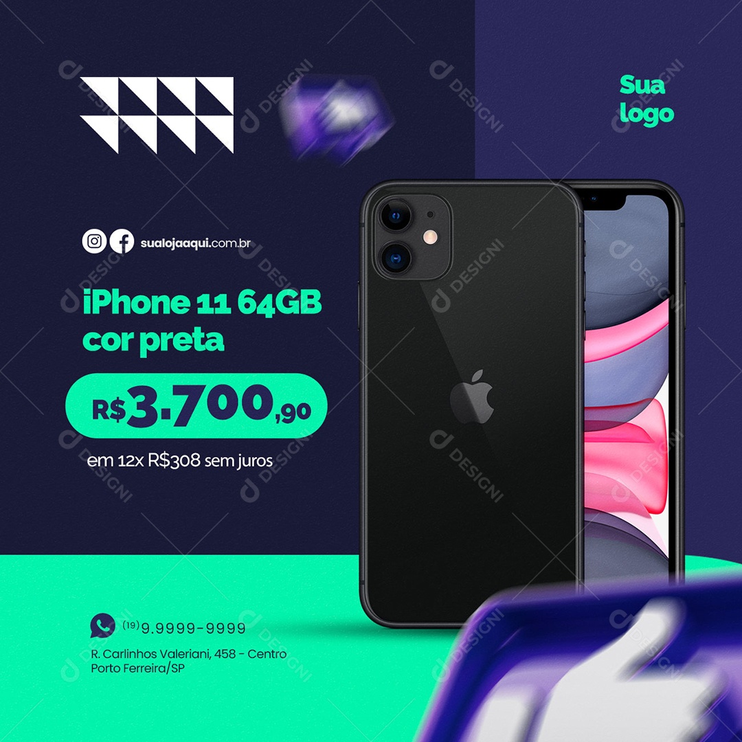 Loja de Eletrônicos Iphone 11 64GB Cor Preta Social Media PSD Editável