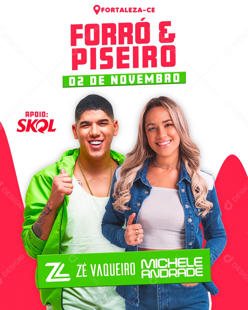 Flyer Forró e Piseiro 02 de Novembro Zé Vaqueiro e Michele Andrade Social Media PSD Editável