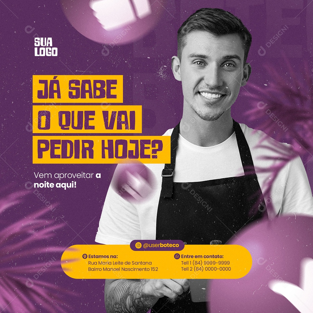Já Sabe o Que Vai Pedir Hoje Boteco Social Media PSD Editável