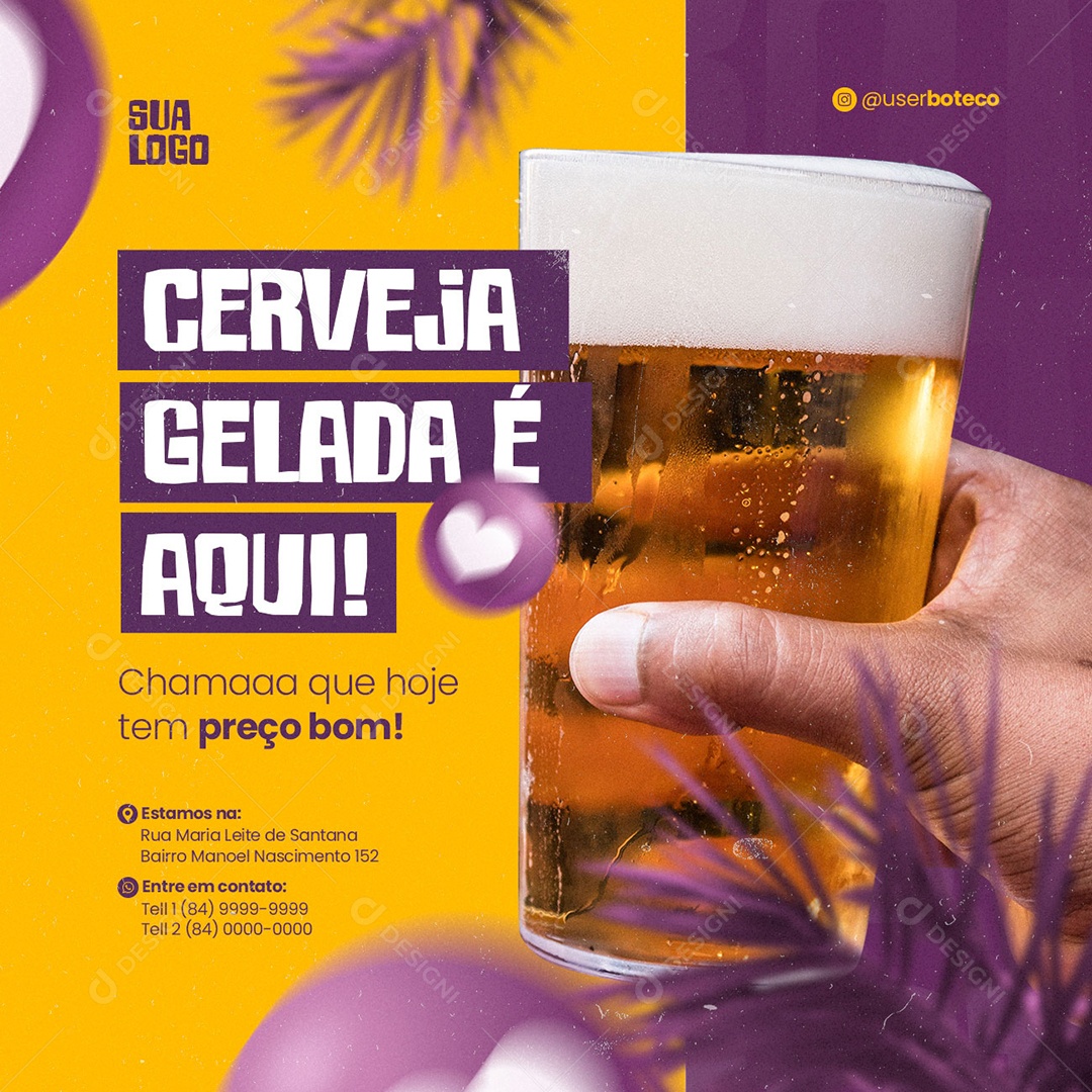 Cerveja Gelada é Aqui Boteco Social Media PSD Editável