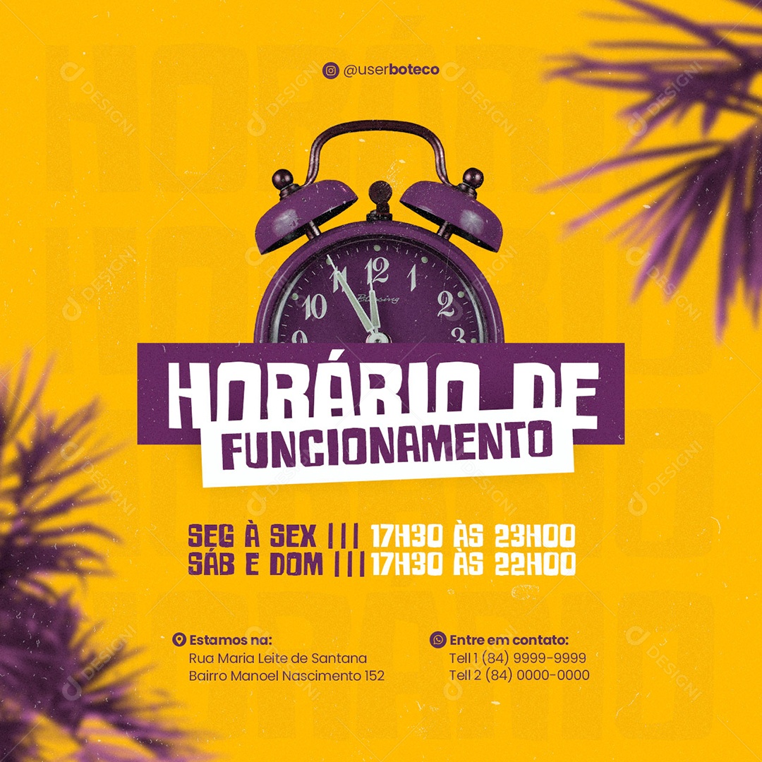 Horário de Funcionamento Boteco Social Media PSD Editável