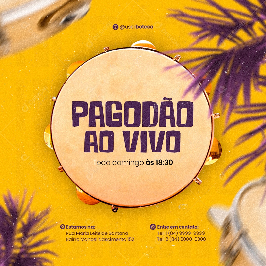 Pagodão ao Vivo Todo Domingo Boteco Social Media PSD Editável