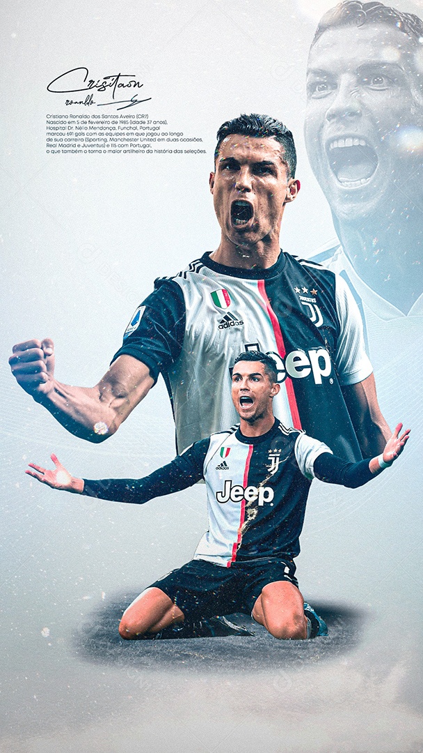 Flyer Jogador de Futebol Cristiano Ronaldo Story Social Media PSD Editável