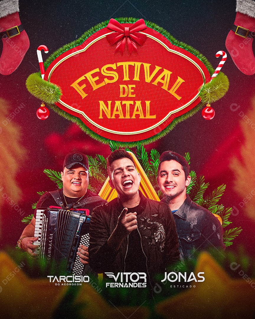 Flyer Festival de Natal Tarcísio do Acordeon Vitor Fernandes e Jonas Esticado Social Media PSD Editável