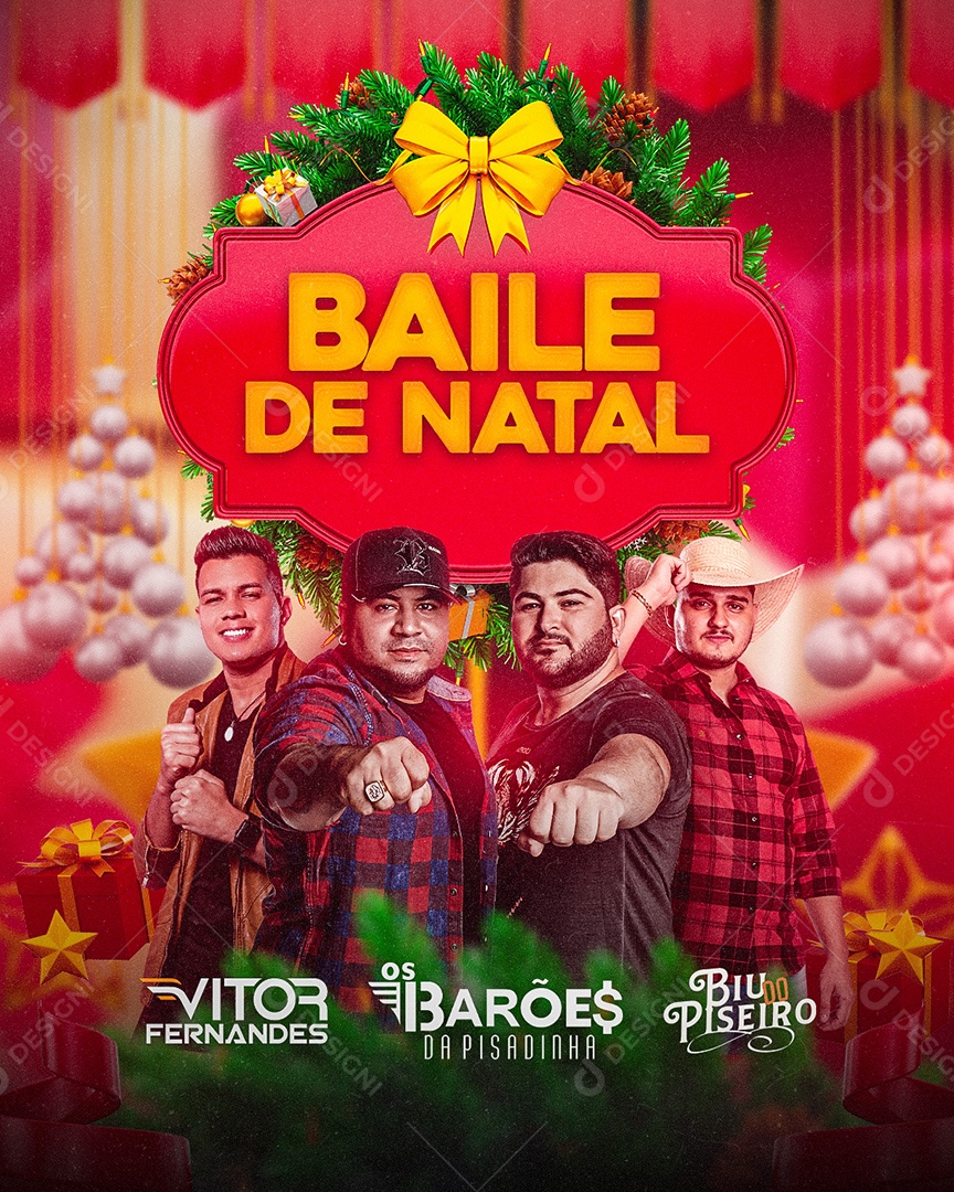 Flyer Show Baile de Natal Vitor Fernandes Barões da Pisadinha e Biu do Piseiro Social Media PSD Editável