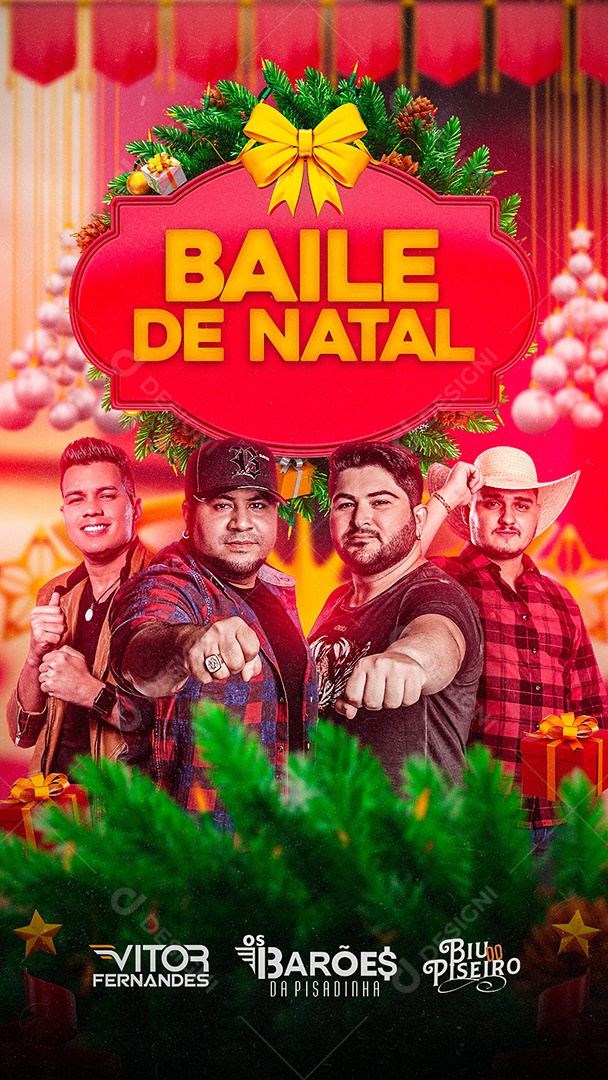 Flyer Show Baile de Natal Vitor Fernandes Barões da Pisadinha e Biu do Piseiro Story Social Media PSD Editável