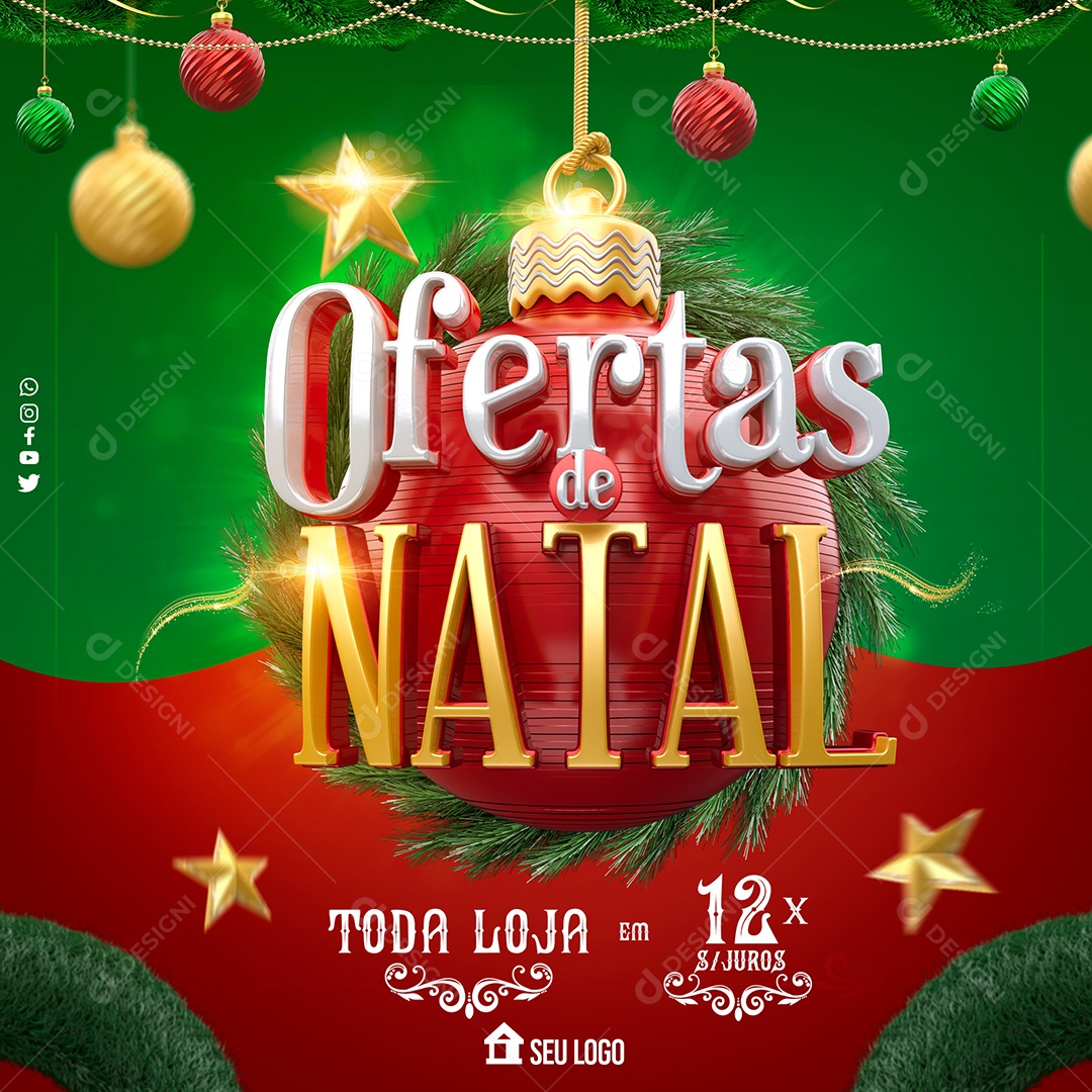 Ofertas de Natal Toda Loja Com 12x Sem Juros Social Media PSD Editável