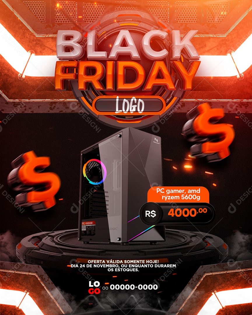 Black Friday as Melhores Ofertas PC Gamer Amd Ryzem Social Media PSD Editável