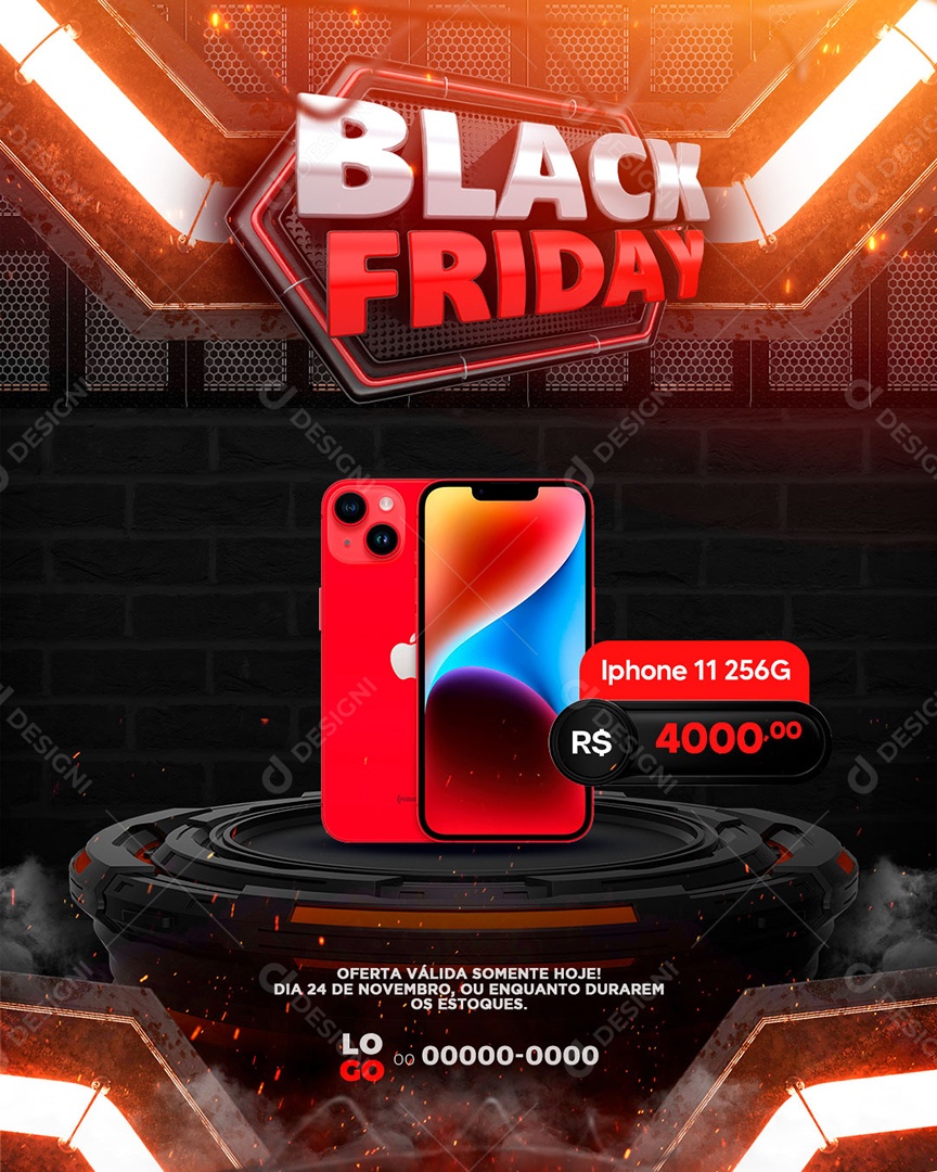 Black Friday Iphone na Promoção Loja de Celulares Social Media PSD Editável
