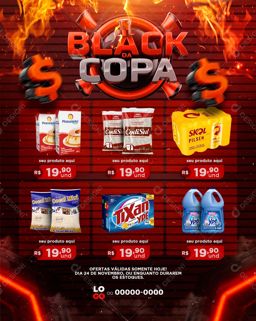 Encarte Supermercado Black da Copa Social Media PSD Editável