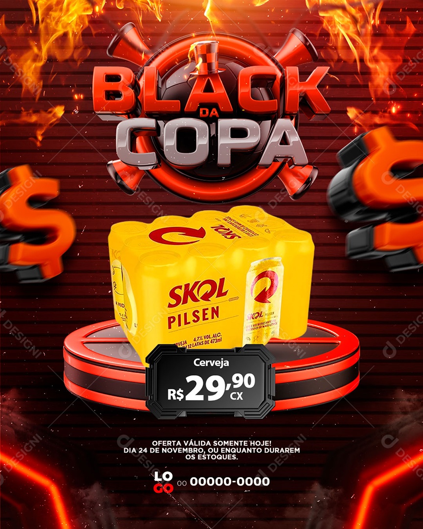 Black Copa Oferta Válida Somente Hoje Cerveja Skol Social Media PSD Editável