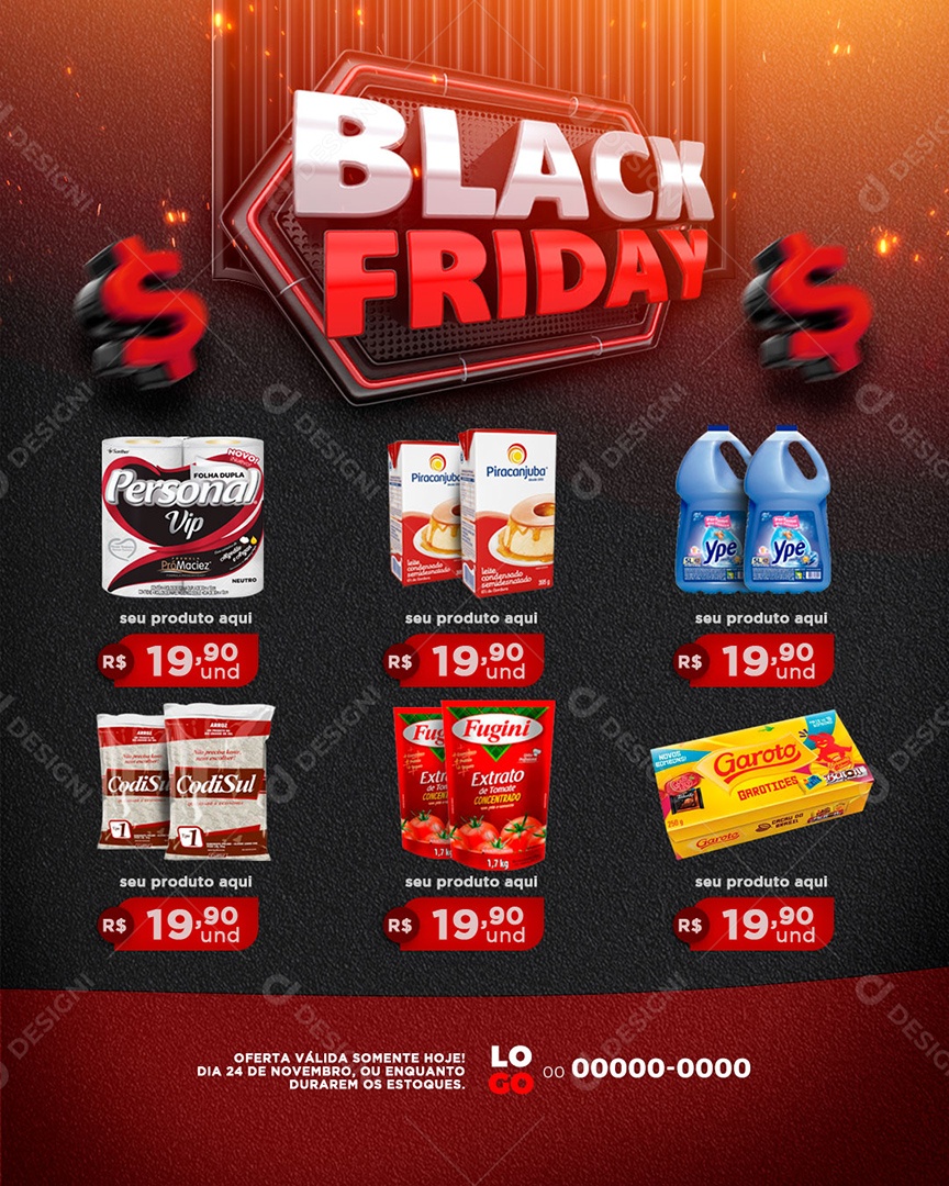 Encarte Supermercado Produtos Black Friday Ofertas Social Media PSD Editável