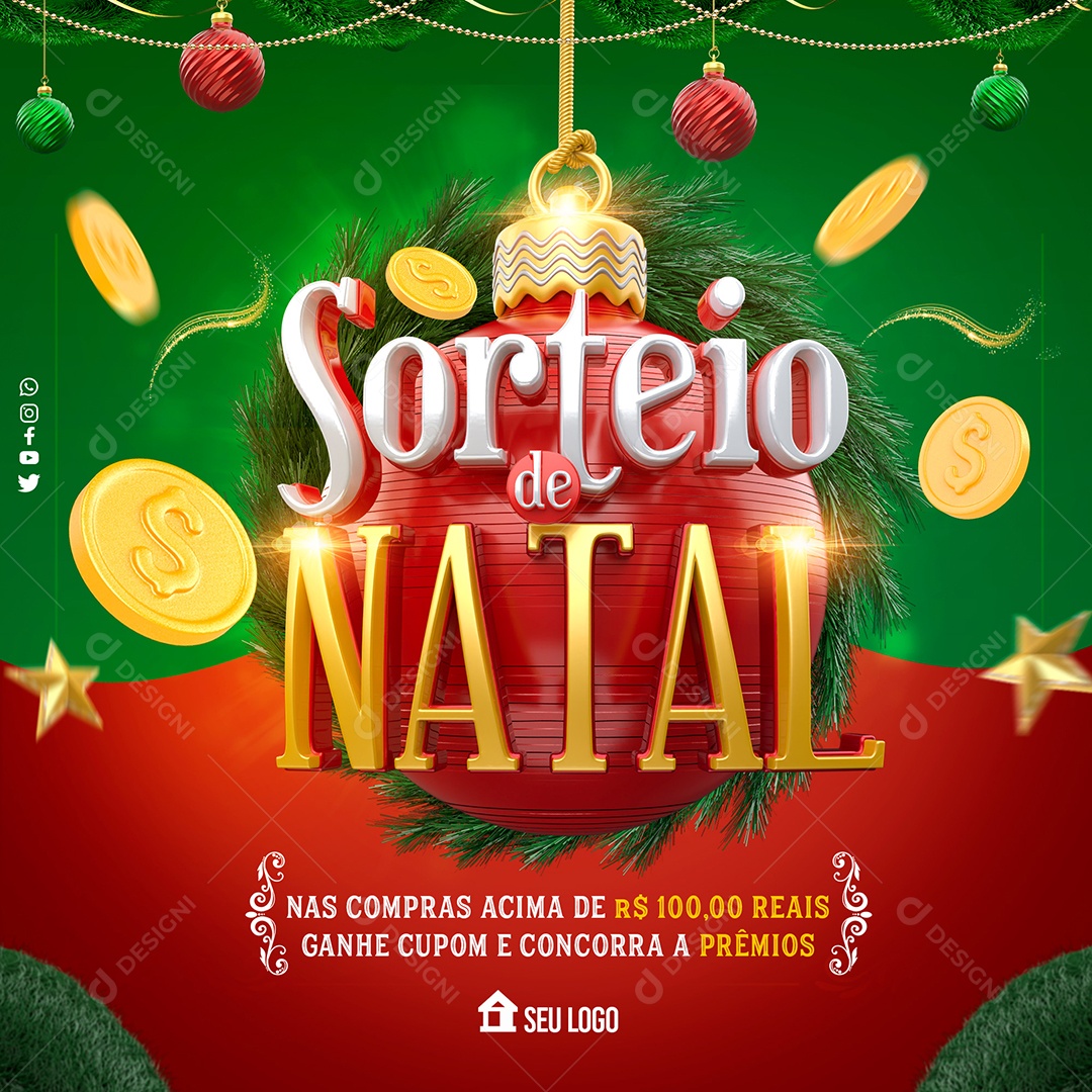 Sorteio de Natal Venha Conferir Social Media PSD Editável