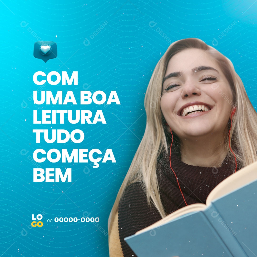 Com uma Boa Leitura Tudo Começa Bem Livraria Livros Social Media PSD Editável